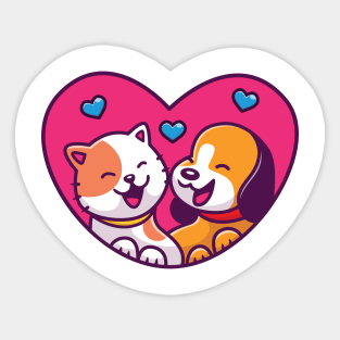 Cute Dog And Cute Cat Cartoon (2) Sticker